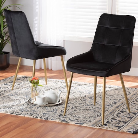 Baxton Studio Gavino Modern Luxe and Glam Black Velvet Upholstered and Gold Metal 2-Piece Dining Chair Set, PR Set of 2 190-11791-ZORO